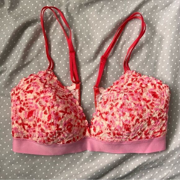 Aerie Pink Patterned Lace Lightly Padded Triangle Bralette - Picture 5 of 6